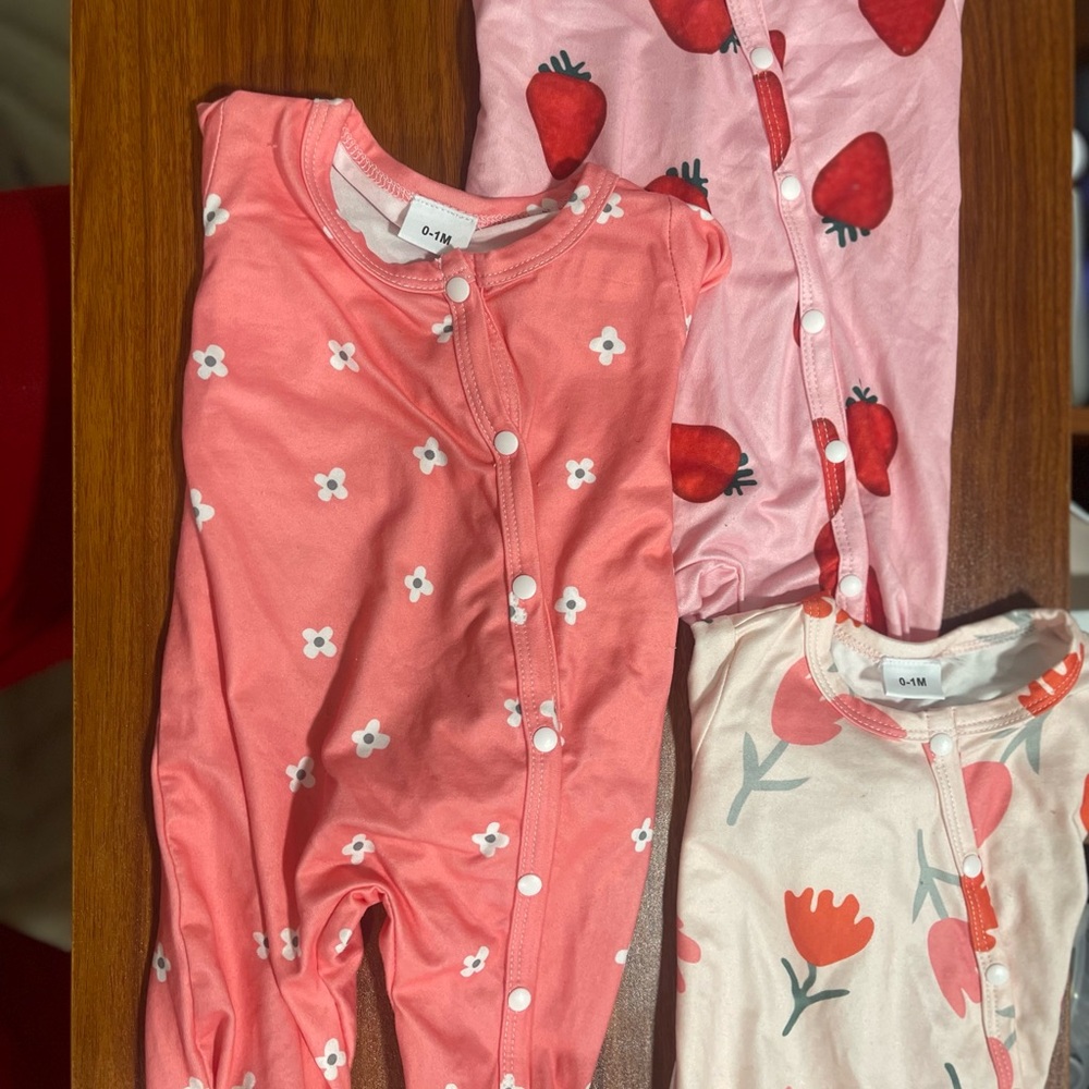 Set- Pink and Cream Footies One Pieces with Cozy Fabric